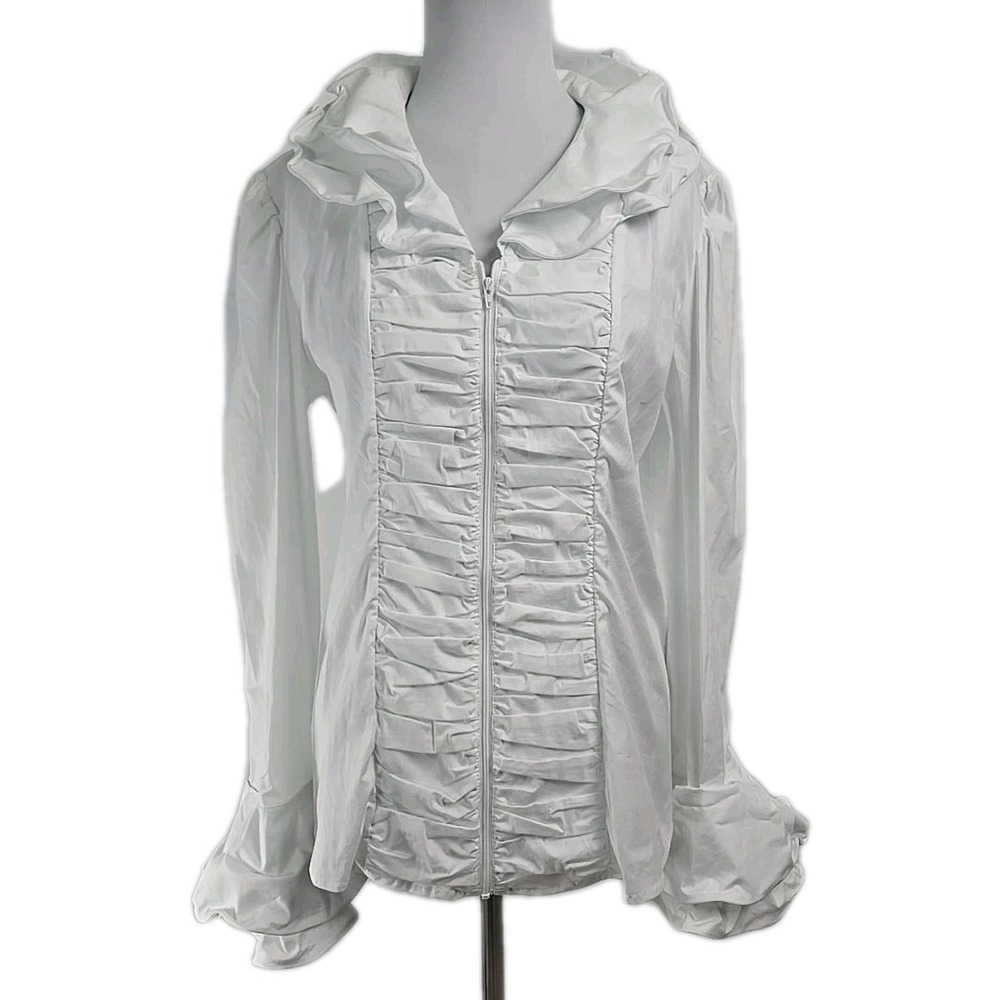 Max Edition Ravel - White Poplin  Zipper-Front Lightweight Jacket TOP SIZE XL